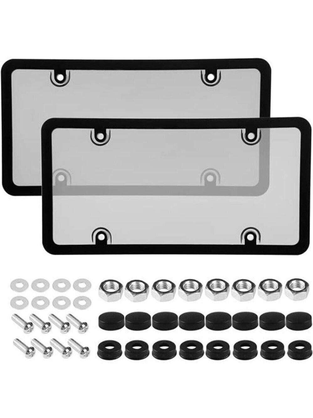 2 Pack Tinted License Plate Protector Clear Plastic Cover Black Frame Car Truck
